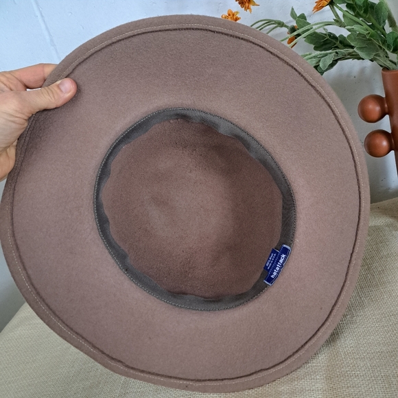 Hatattack Wool Felt Tan Wide-Brim Hat Leather Band OS - Picture 12 of 13